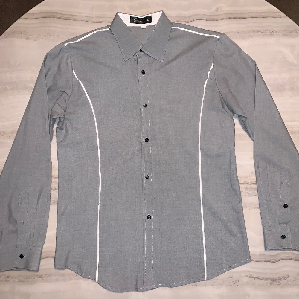 Shang Xian Mens Dress Shirt Non Iron Herringbone